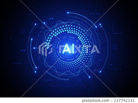 Artificial intelligence chipset on circuit board in futuristic concept technology artwork for web, banner, card, cover. Vector illustration 117742131
