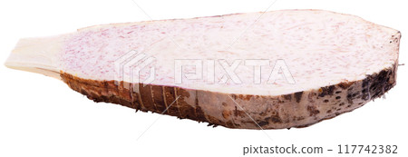 slice of taro root isolated on a white background. slice of taro root isolated on a white background. 117742382
