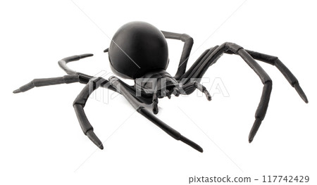 Fake rubber spider toy isolated over a white background. 117742429