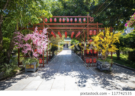 This is a beautiful view of Linh Ung Pagoda on Son Tra Peninsula, a famous tourist attraction in Vietnam. This is a beautiful view of Linh Ung Pagoda on Son Tra Peninsula, a famous tourist attraction in Vietnam. 117742535