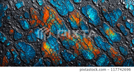 Abstract Natural Black and Australian opal stone Texture With Unique veins Patterns and Shiny colorful Streaks 117742696