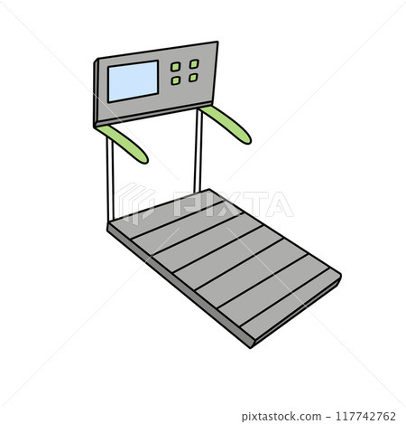 A cartoon drawing of a treadmill with a screen on the front A cartoon drawing of a treadmill with a screen on the front 117742762