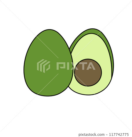 Two green avocados with one of them cut in half 117742775