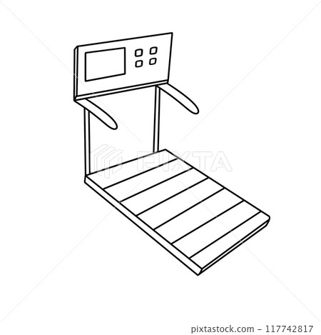 A black and white drawing of a treadmill A black and white drawing of a treadmill 117742817