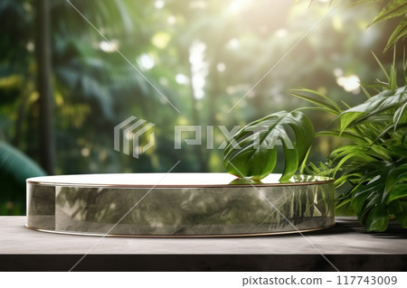 Reflective Stone Platform in Tropical Jungle Setting 117743009