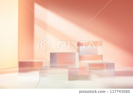 Transparent Cubes in Soft Peach Light.. Transparent Cubes in Soft Peach Light.. 117743080