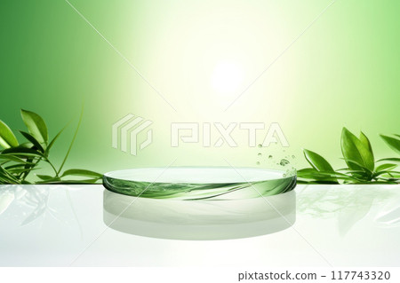 Green Glass Plate with Leaf Accents 117743320