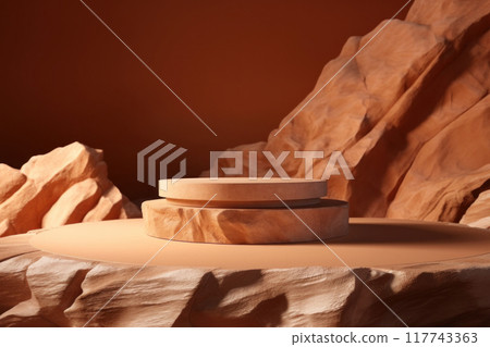 Sunlit Minimalist Stone Platform in Desert Setting 117743363