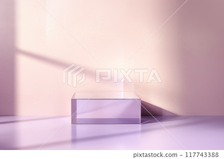 Single Transparent Glass Block on Lavender Surface 117743388