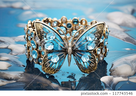 Luxurious Butterfly Bracelet with Blue Crystals 117743546