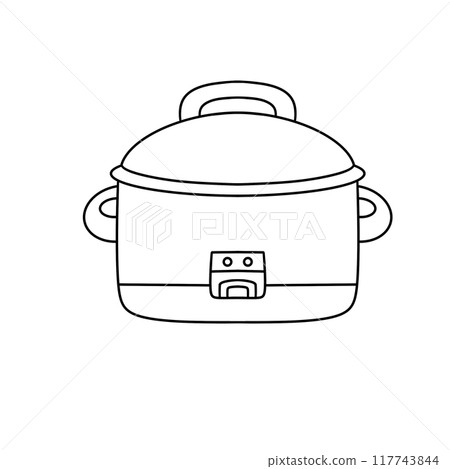 A black and white drawing of a pot with a lid on top A black and white drawing of a pot with a lid on top 117743844