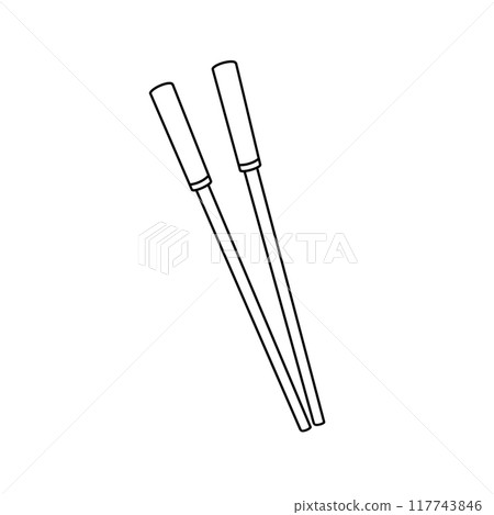 Two chopsticks are drawn in black on a white background 117743846