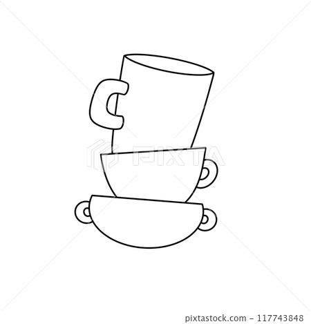 A stack of cups with one cup on top of the other 117743848