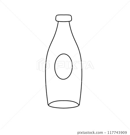 A bottle of milk is drawn in black and white A bottle of milk is drawn in black and white 117743909