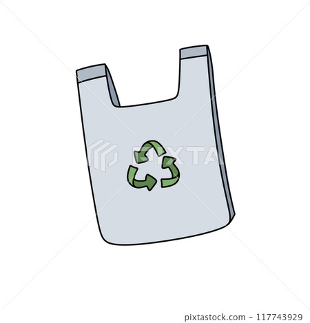 A plastic bag with a green recycle symbol on it A plastic bag with a green recycle symbol on it 117743929