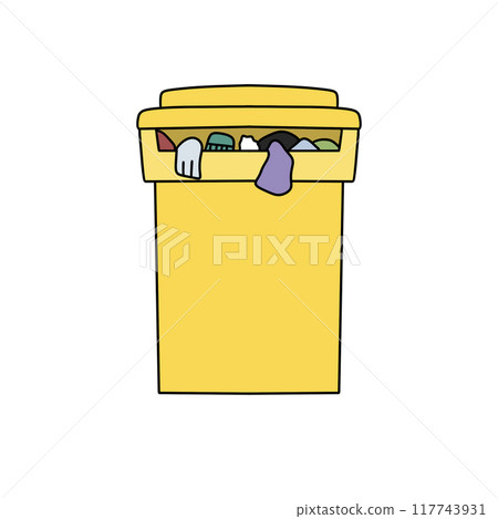 A yellow trash can with a lid on top 117743931