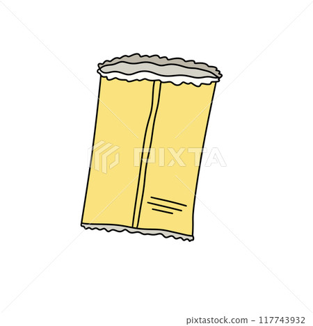 A yellow bag with a white label A yellow bag with a white label 117743932