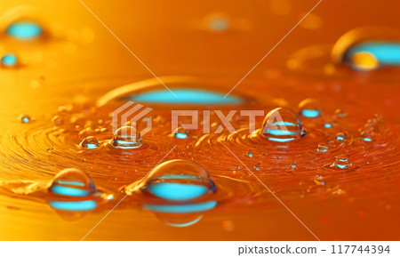 Bright abstract colorful liquid background with drops and bubbles 117744394