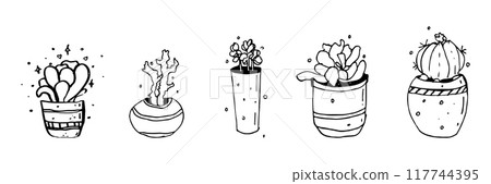 Sketch doodle flowers in pot.  117744395