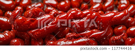 Tomato paste, ketchup or red paint texture background or wallpaper Tomato paste, ketchup or red paint texture background or wallpaper 117744416