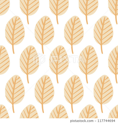 Seamless pattern with autumn leaves. Trendy flat style. Great for backgrounds, apparel & editorial design, cards, gift wrapping paper, home decor etc. 117744694