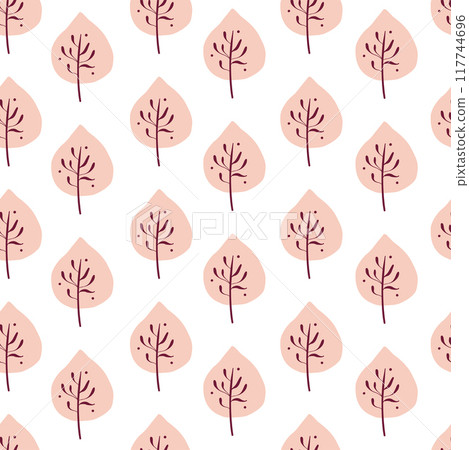 Seamless pattern with autumn leaves. Trendy flat style. Great for backgrounds, apparel & editorial design, cards, gift wrapping paper, home decor etc. 117744696