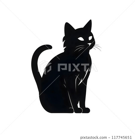 Black silhouette of a cat on white background. 117745651