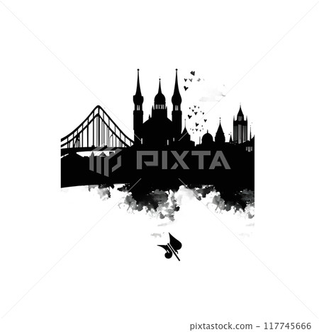 Black silhouette of city panorama on white background. Black silhouette of city panorama on white background. 117745666