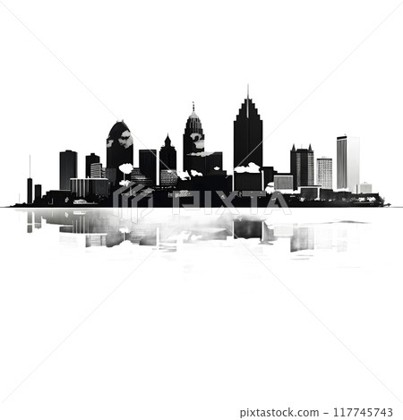 Black silhouette of cityscape on white background. 117745743