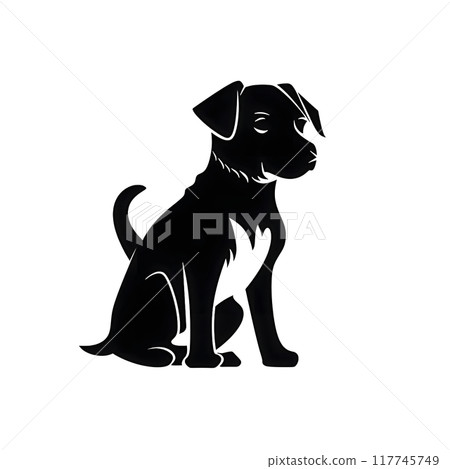 Black silhouette of a dog on white background. 117745749