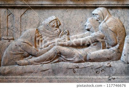 Birth of Jesus by Ivan Mestrovic in the church of St. Mark in Zagreb, Croatia 117746676