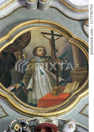 Bishop Franjo Thauszy, altarpiece on the main altar of Saint Elijah church in Lipnik, Croatia 117746704