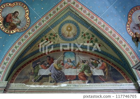 Last Supper, fresco in the Saint Elijah church in Lipnik, Croatia 117746705