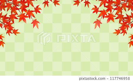 Autumn leaves and checkered pattern Autumn Japanese style frame background 16:9 Autumn leaves and checkered pattern Autumn Japanese style frame background 16:9 117746958