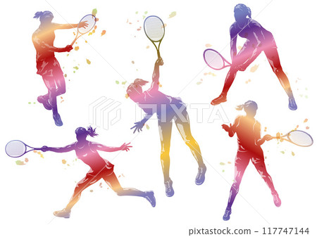 網球剪影例證集合 網球剪影例證集合 117747144