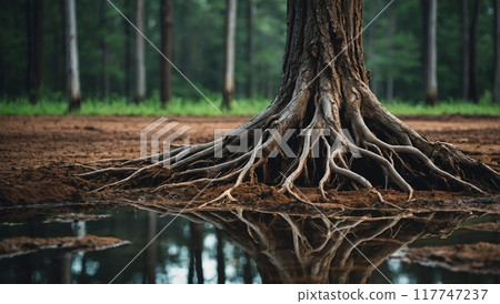 root system of a tree on the surface of the earth 117747237