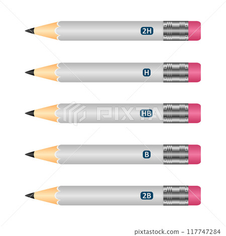 set of wooden pencils grey color with eraser on white background. vector illustration 117747284