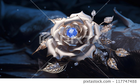 a rose, crafted from steel and adorned with rubies. 117747488