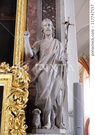 Saint John the Baptist, statue on altar in Cathedral of St Nicholas in Novo Mesto, Slovenia 117747557
