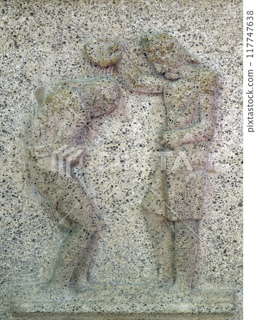 Baptism of the Lord, relief by Ivan Mestrovic, church of St. Mark in Zagreb, Croatia 117747638