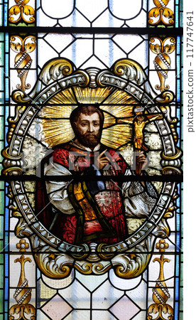Stained glass window in Cathedral of St Nicholas in Novo Mesto, Slovenia Stained glass window in Cathedral of St Nicholas in Novo Mesto, Slovenia 117747641