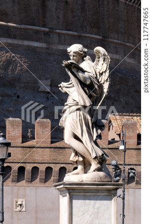 Statue of Angel with the Sudarium (Veronica's Veil) by Cosimo Fancelli, Ponte Sant Angelo in Rome, Italy Statue of Angel with the Sudarium (Veronica's Veil) by Cosimo Fancelli, Ponte Sant Angelo in Rome, Italy 117747665