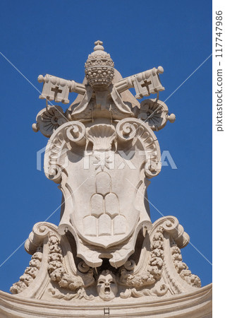 Alexander VII Coat of Arms, fragment of colonnade of St. Peters Basilica in Rome, Italy Alexander VII Coat of Arms, fragment of colonnade of St. Peters Basilica in Rome, Italy 117747986