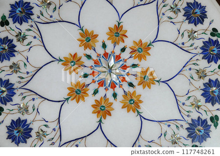 Traditional colorful floral marble tabletops for sale in Agra, Uttar Pradesh, India Traditional colorful floral marble tabletops for sale in Agra, Uttar Pradesh, India 117748261