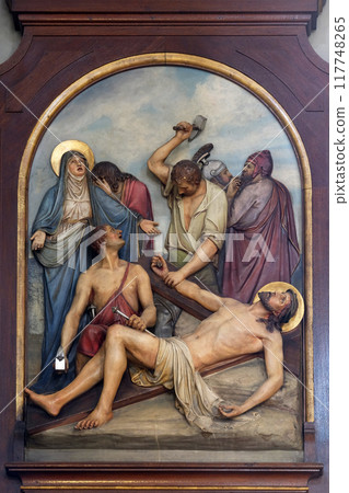 11th Stations of the Cross, Crucifixion, Basilica of the Sacred Heart of Jesus in Zagreb, Croatia 117748265