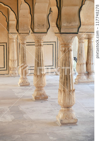 White marble hall of Sattais Katcheri at Amber Fort in Jaipur, Rajasthan, India 117748278