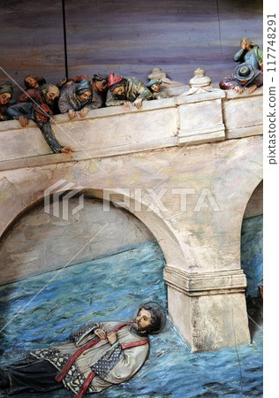 Martyrdom of Saint John of Nepomuk, the altar in the Basilica of the Sacred Heart of Jesus in Zagreb, Croatia 117748291