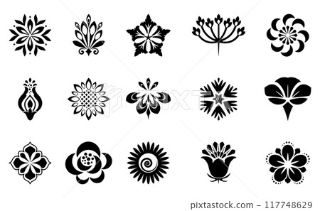 Flowers icon set. Flowers isolated on transparent background. Flowers in modern simple. Cute round flower plant nature collection. Vector illustrator 117748629