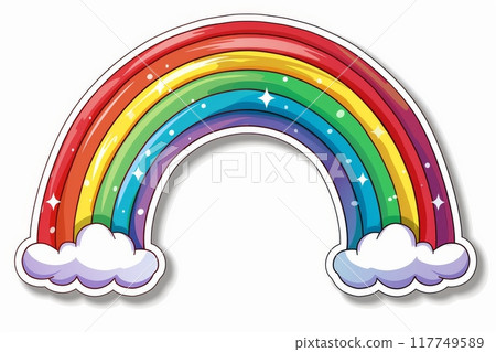 A bright and colorful rainbow over fluffy clouds 117749589