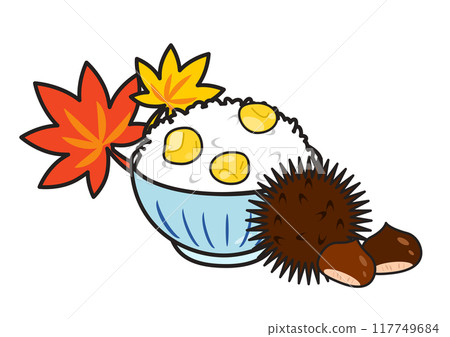 Chestnut rice, chestnuts and autumn leaves 2 Chestnut rice, chestnuts and autumn leaves 2 117749684